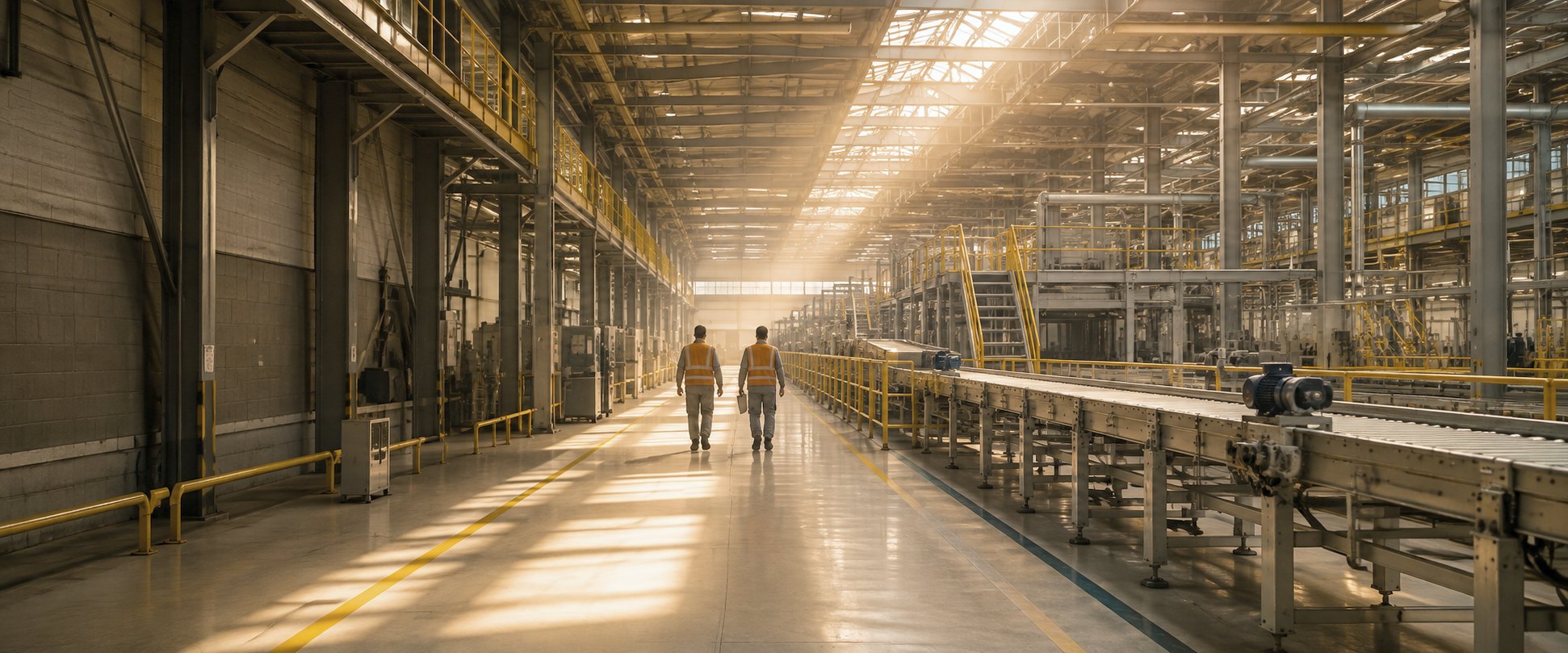 Corredor de linha de produção em operação